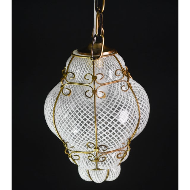 1950s Venini Amazing Venetian Lantern in Murano Reticello Glass For Sale - Image 9 of 12