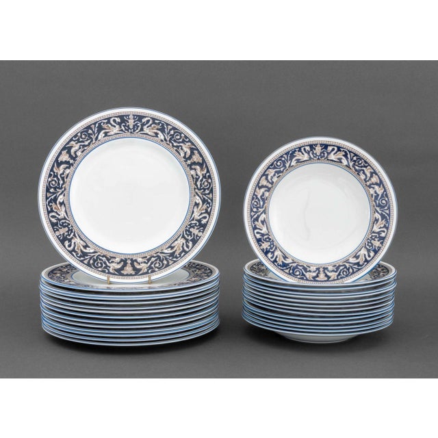 Wedgwood "Florentine" Pattern Porcelain Dinner Service Pieces, comprising: (14) fourteen dinner plates, (14) fourteen rim...