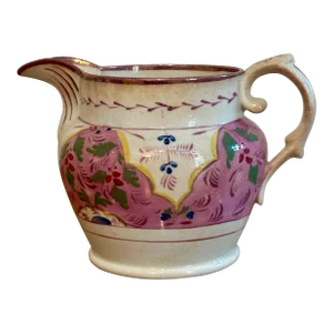 Antique Early 19th Century Hand-Painted Lusterware Pitcher