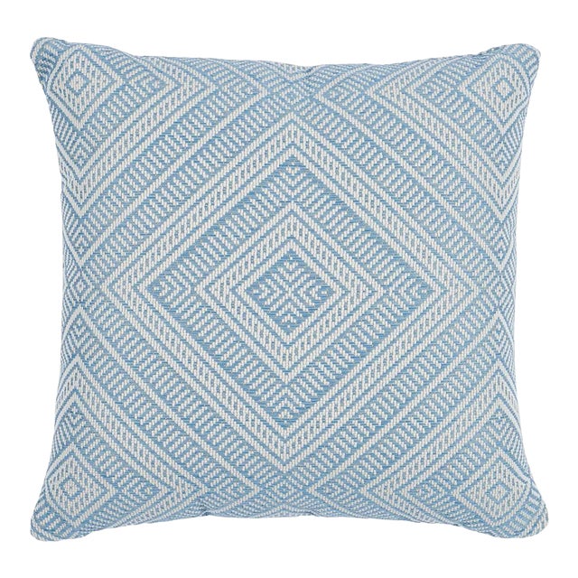 Schumacher Tortola Indoor & Outdoor 20" Pillow in Sky For Sale