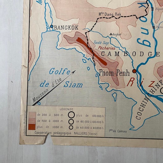Modern Vintage School Map of Indochina and Madagascar, 1950s For Sale - Image 3 of 8