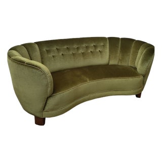 Mid-Century Scandinavian Velvet Banana Sofa, 1980 For Sale