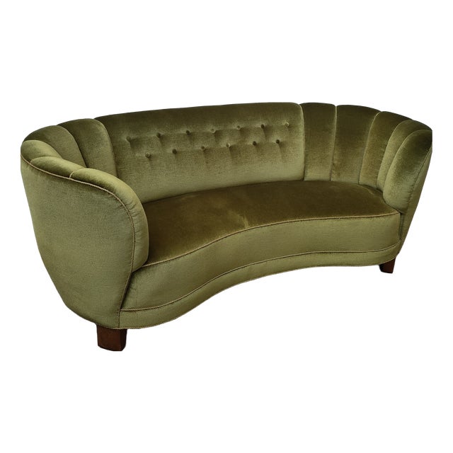 Mid-Century Scandinavian Velvet Banana Sofa, 1980 For Sale