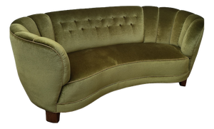Mid-Century Scandinavian Velvet Banana Sofa, 1980