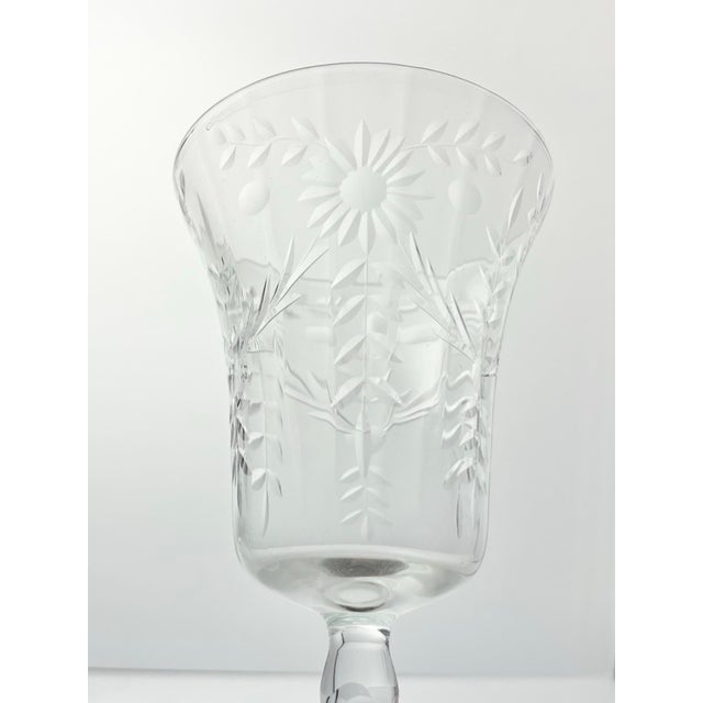 1940s 6 Vintage Etched Flower Optic Wine, Water or All Purpose Glasses For Sale - Image 5 of 7