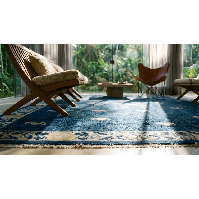 Navy Blue 1880s Navy Blue Classic Antique Chinese Peking Rug 8'2" X 9'6" Hand Knotted Wool Carpet For Sale - Image 8 of 9