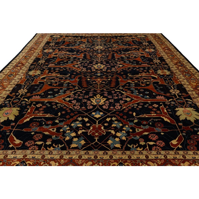 16x25 Modern Bidjar Style Navy Blue & Rust Wool Area Rug Geometric Lattice For Sale - Image 9 of 13