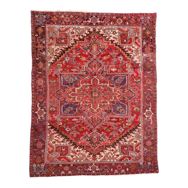 Vintage Persian Heriz Rug - 07'11 X 10'00 For Sale