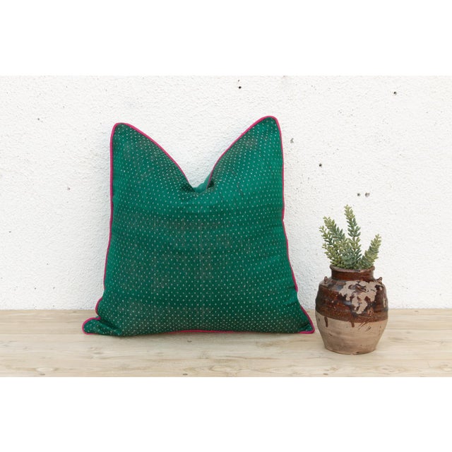 Tavi Green Dotted Ahir Handloom Pillow For Sale In Los Angeles - Image 6 of 6