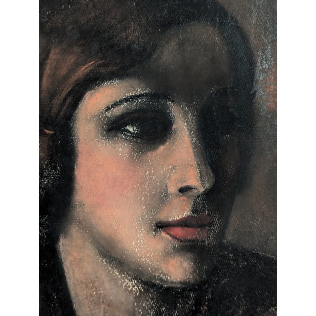 A 1936 pastel on paper portrait by San Francisco artist Clyde F. Seavey (1904-1991). Dark bobbed hair, flushed cheekbones,...