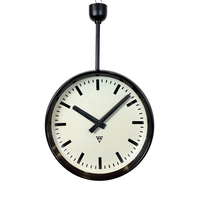 Large Industrial Bakelite Double Sided Factory Clock from Pragotron, 1950s For Sale