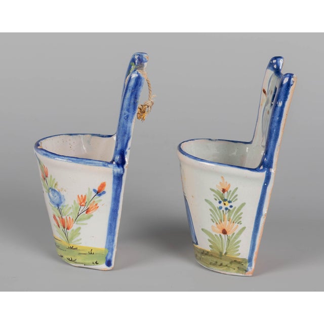 Henriot Quimper 19th Century French Faience Bénitier, or Wall Pocket, Hand-Painted For Sale - Image 4 of 10