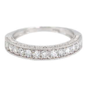 14k (585) White Gold Natural Diamond Engraved Band Ring, Size 9
