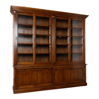 20th Century Danish Oak Bookcase With Sliding Glass Doors For Sale