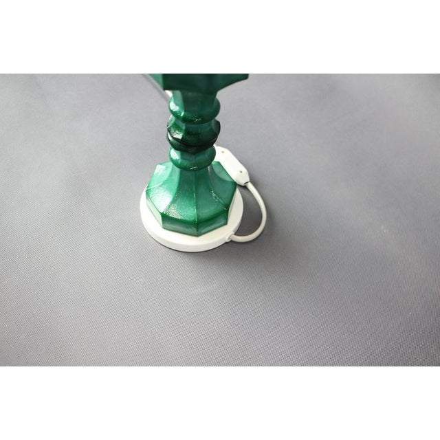 1970s Czechoslovak Malachite Style Pressed Glass and Opaline Table Lamp, 1970s For Sale - Image 5 of 11
