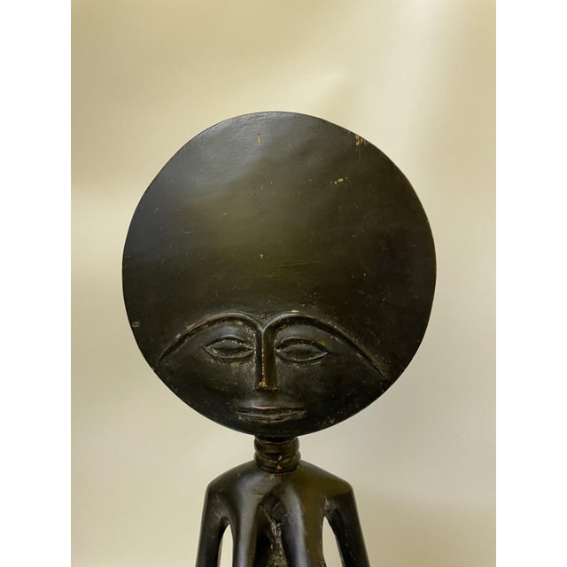 Ebony Vintage Large 17.5" Hand-Carved Wood Ashanti Akuaba Figure - Seated Mother & Child For Sale - Image 8 of 12