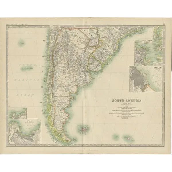 Antique Map of South America by Johnston, 1909 For Sale - Image 3 of 6