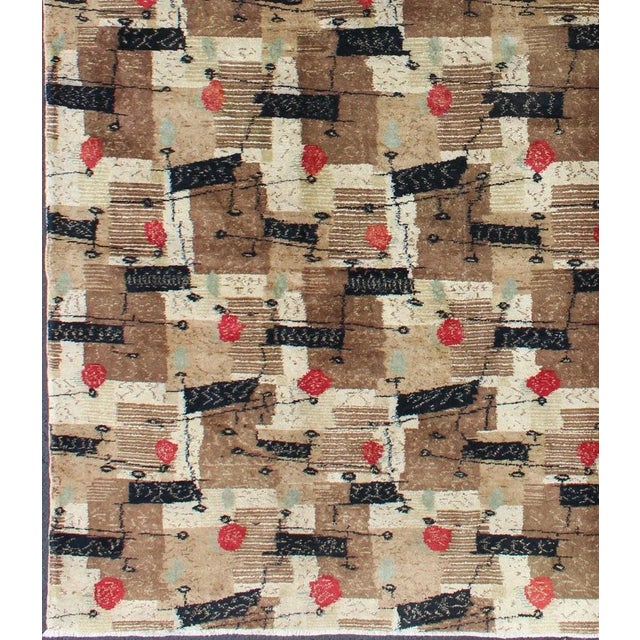 Mid 20th Century Mid-Century Modern Rug With Jagged Stripes and Block Design in Brown and Red For Sale - Image 4 of 12