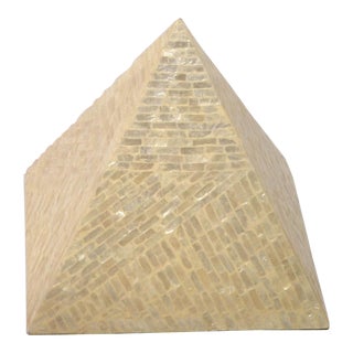 1980s Italian Pyramid Mother of Pearl Wood Sculpture Decorative Object Fine Art For Sale