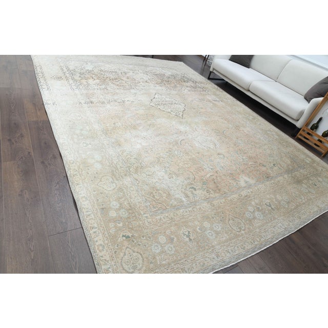 1970s 1970s Vintage Persian Handmade Wool Cotton Beige Area Rug For Sale - Image 5 of 11