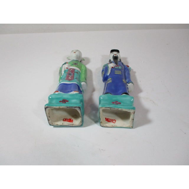 Vintage Chinese Hand Painted Figurines - Set of 2 For Sale - Image 6 of 8