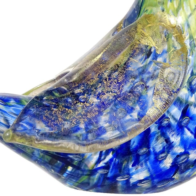 Mid 20th Century Vintage Murano Barovier Toso Yellow Blue Spots Gold Fleck Italian Art Glass Love Bird Figurine Paperweight For Sale - Image 5 of 6