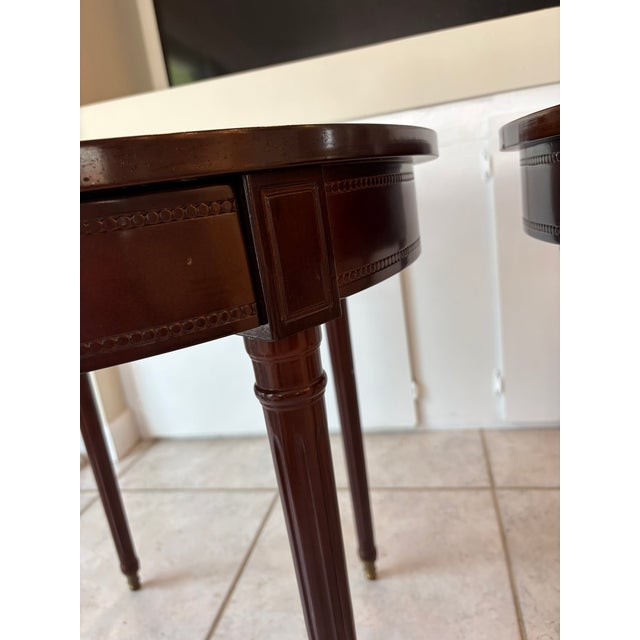 American Vintage Round Traditional Side Tables With Brass Sabots in the Manner of Baker For Sale - Image 3 of 15