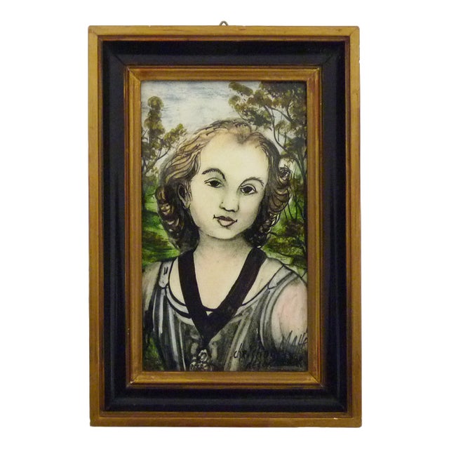 Christian MAHE Decorator Portrait Ceramic Plate, 1970s For Sale
