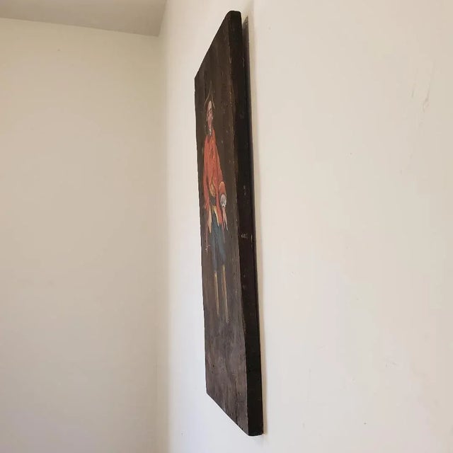 Colonial Man Oil on Wood Painting, Vintage For Sale In Miami - Image 6 of 12