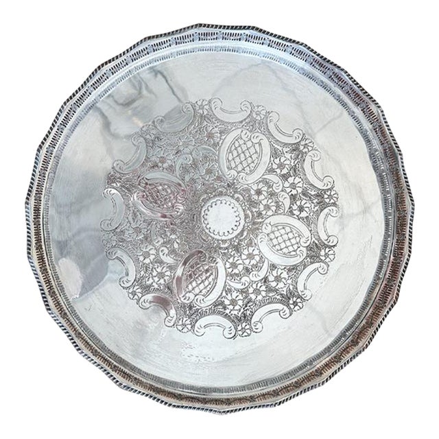 19th Century Etched Silver Tray For Sale
