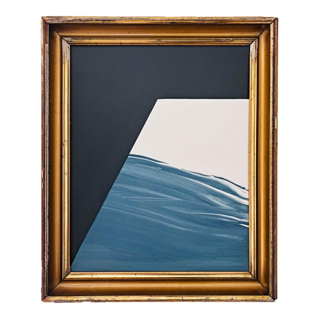 "Visualization" Abstract Art in Antique Distressed Frame, Seascape Painting Transitional Wall Art by JTS For Sale