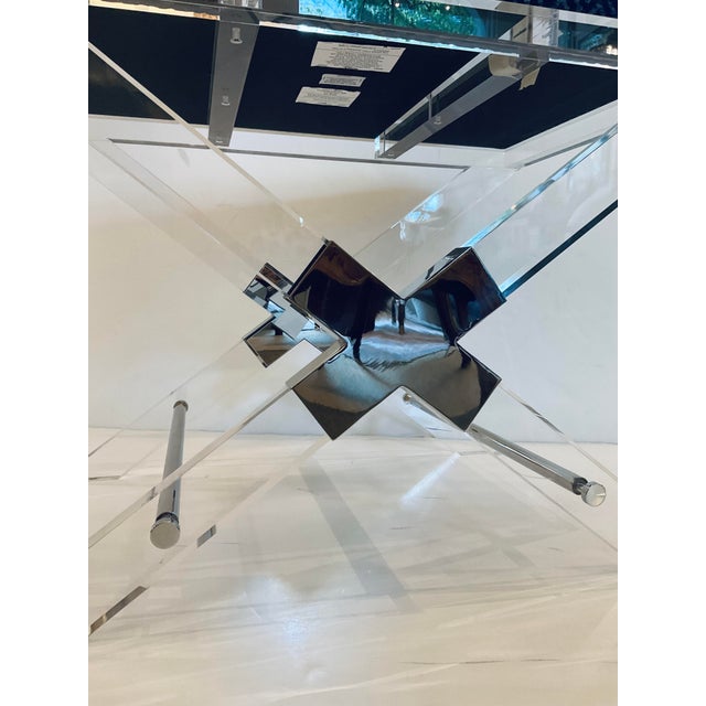 Modern Port 68 Modern Blue. Greek Key Lucite Nigel Bench For Sale - Image 3 of 4