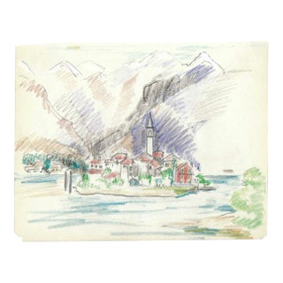 1950s Grace Spongberg Isola Dei Pescatori Lake Maggiore Drawing For Sale