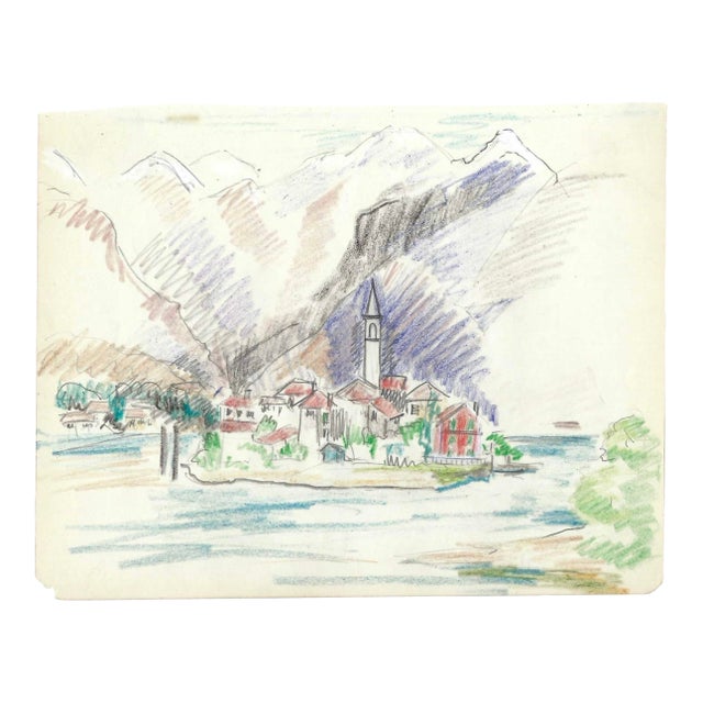 1950s Grace Spongberg Isola Dei Pescatori Lake Maggiore Drawing For Sale