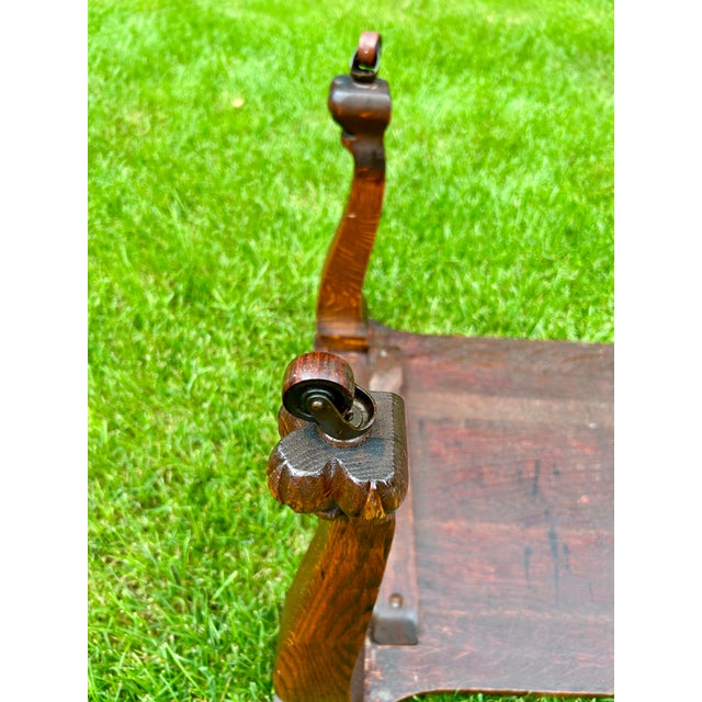 Camel Antique, Tiger Oak, Coffee Table With Cabriole Legs, Eagle’s Talon Feet, and Wooden Casters, 1870’s For Sale - Image 8 of 12