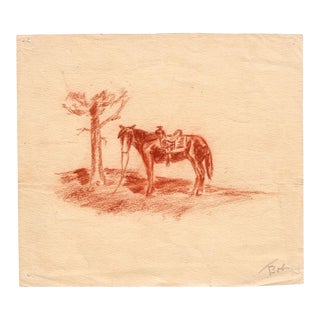 Portrait of a Horse - 1920s Red Chalk Drawing For Sale