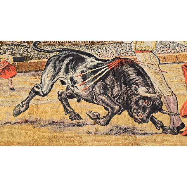 1970s Vintage Spanish Bull Fight W Matador and Bull Velvet Tapestry Made in Italy For Sale - Image 5 of 16