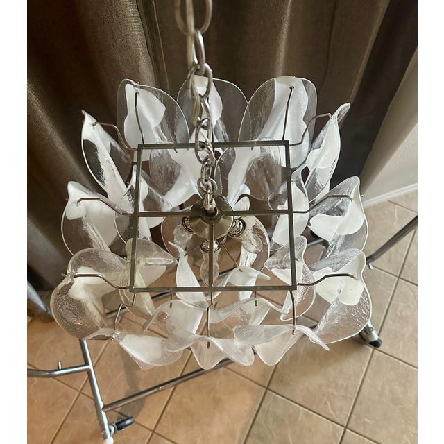 Mazzega Murano Clear White Petal Chandelier For Sale - Image 14 of 18