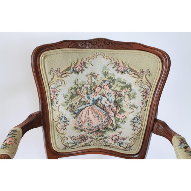 Late 20th Century French Louis XV Style Needlepoint Armchairs For Sale - Image 4 of 16