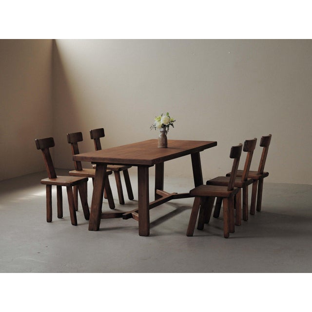 Brutalist Oak Dining Table, France, 1970s For Sale - Image 6 of 18