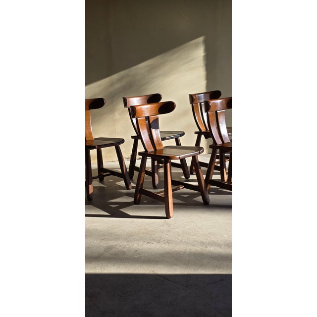 Brutalist Oak Dining Chairs, 1960s, Set of 6 For Sale - Image 4 of 12