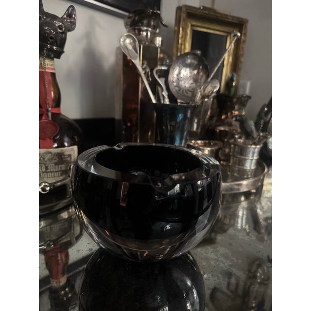 Chic art glass ashtray or catchall in the deepest shade of brown with a clear glass lip. Very chunky and heavy. Great on a...