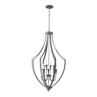Open Frame Lantern Chandelier Large Sculptural Silver Finish Custom Made For Sale