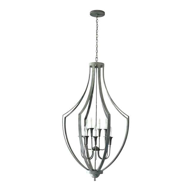 Open Frame Lantern Chandelier Large Sculptural Silver Finish Custom Made For Sale