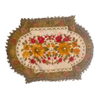 Vintage Belgian Small Chenille & Needle Point Tapestry, Placement Mat & Doily, Textile For Sale