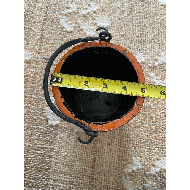 Wood Antique Primitive Wooden Forged Iron Rice Berry Bucket Orange For Sale - Image 7 of 9