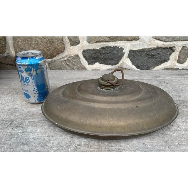 1900 - 1909 Antique Brass Bed Warmer - Oval Primitive Foot Warmer For Sale - Image 5 of 9