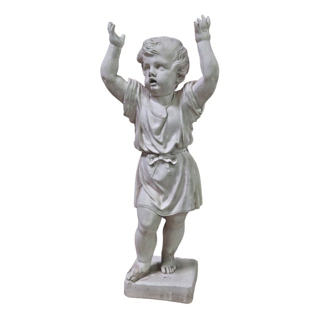 Large Plaster Sculpture of Putto with Raised Arms For Sale