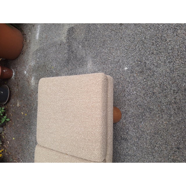 Tan Bench with White Teddy Bear Bouclé Fabric and Conical Wooden Legs, 1990s For Sale - Image 8 of 11