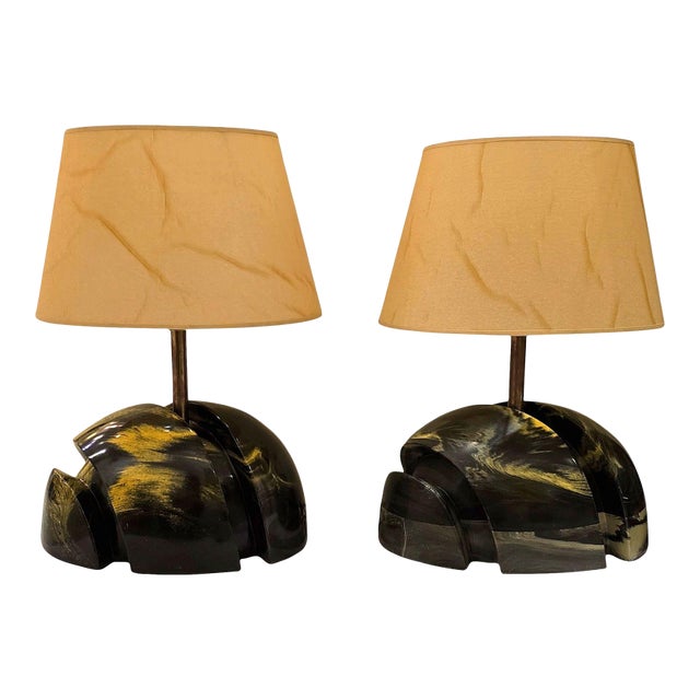 1960s Green Marble Mid Century Modern Pair of Lamps - a Pair For Sale